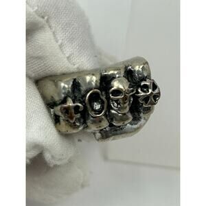 Jewelry Ring Biker Punch Ring Skull Goth Size 9.75/10 Silver Tone Punk